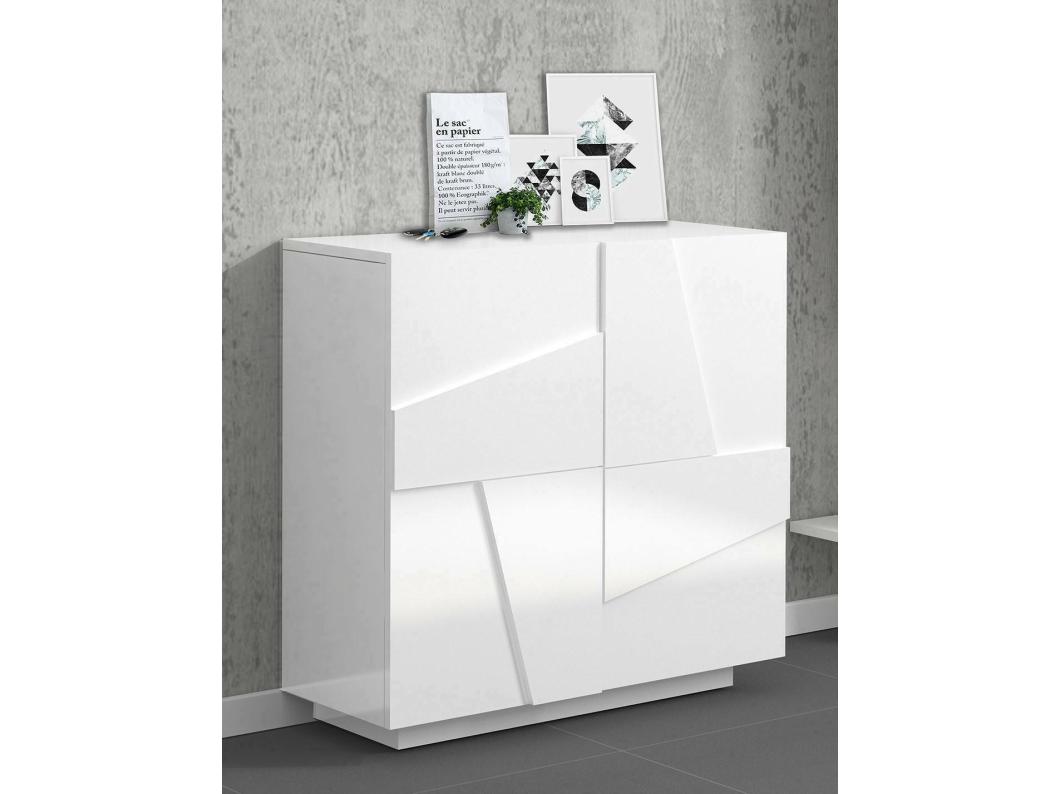 Zapatero Joel, Mueble multiusos con 2 puertas, Zapatero de entrada, 100% Made in Italy, 81x38h86 cm, Blanco brillo con detalle
