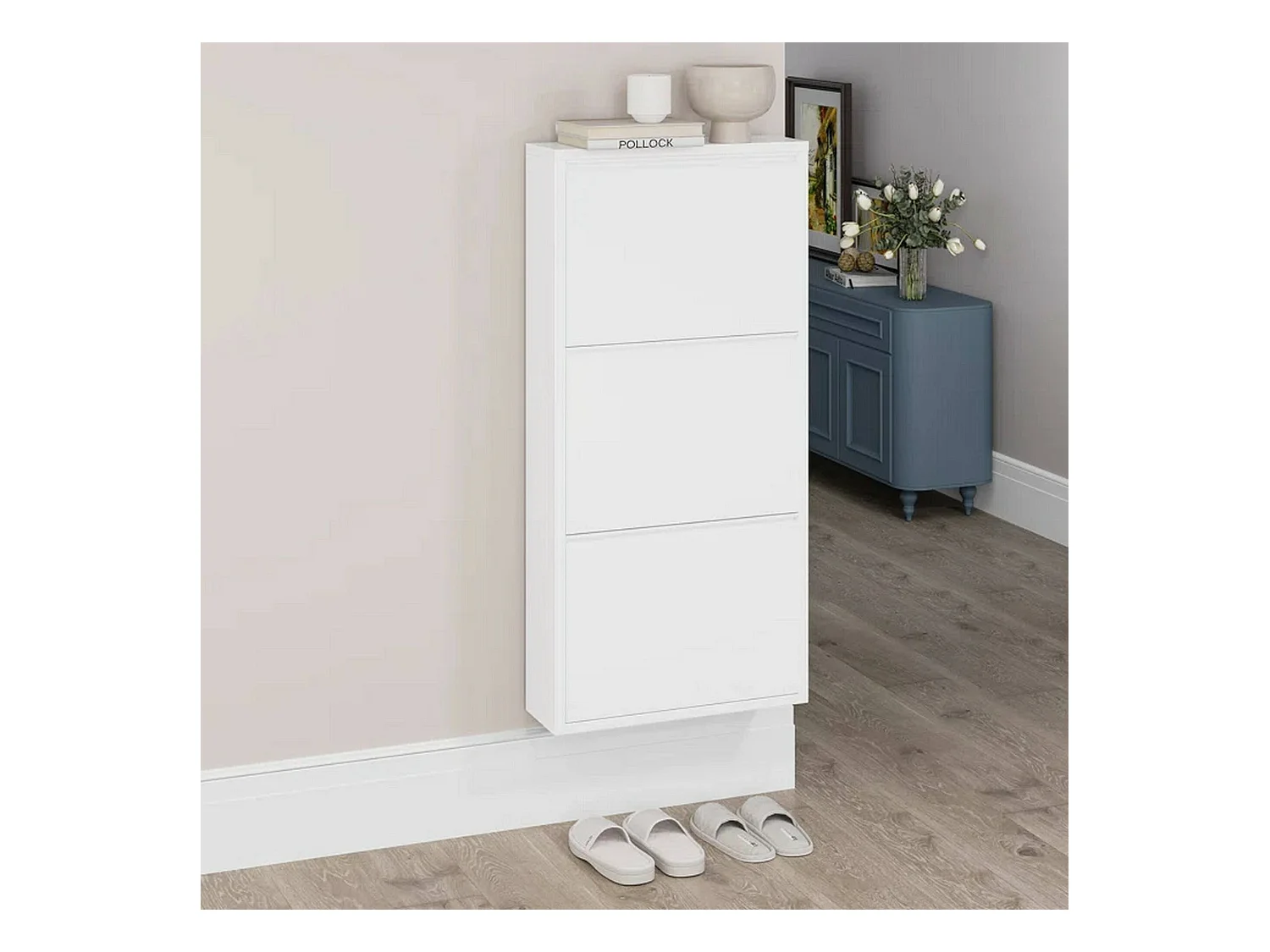 Sapateira Alginet, Sapateira que economiza espaço, Sapateira de entrada, Sapateira de metal com 3 portas, 50x15h103 cm, Branco