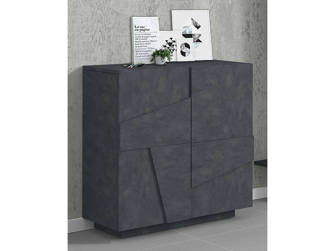 Étagère à chaussures Joel, Armoire polyvalente avec 2 portes, Étagère à chaussures d'entrée, 100% Made in Italy, 81x38h86 cm, Ardoise avec détail