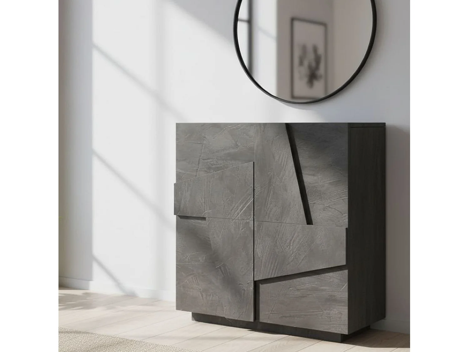 Étagère à chaussures Joel, Armoire polyvalente avec 2 portes, Étagère à chaussures d'entrée, 100% Made in Italy, 81x38h86 cm, Ardoise avec détail