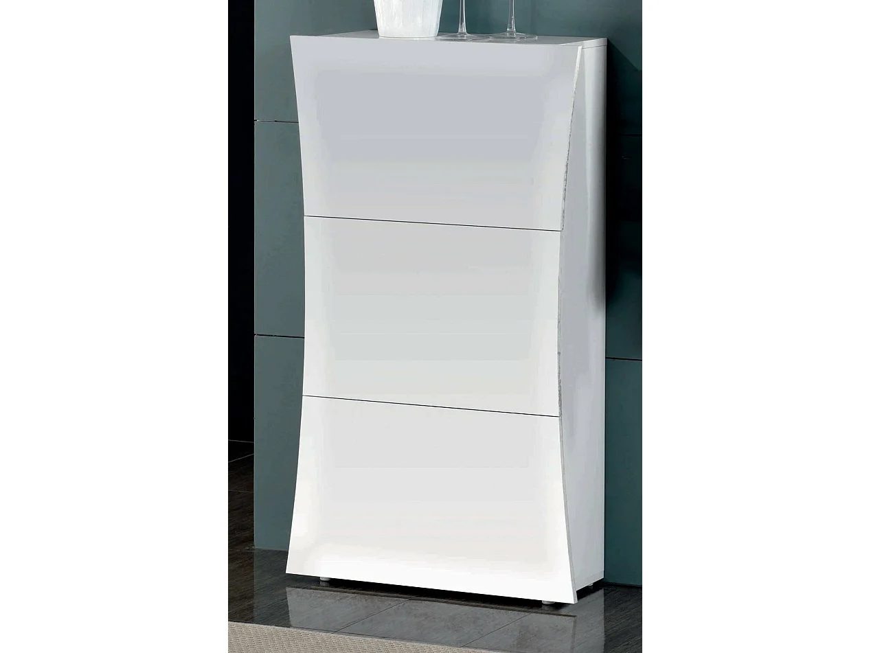 Meuble à chaussures Giovanni, Meuble polyvalent avec 3 portes, Meuble à chaussures d'entrée, 100% Made in Italy, 71x27h122 cm, Blanc brillant