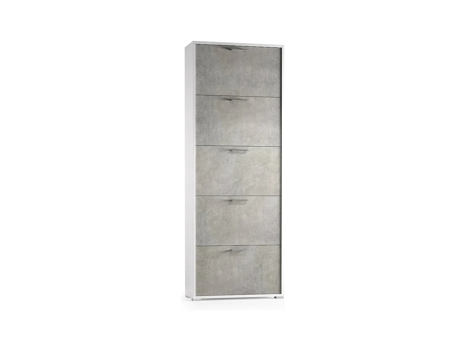 Schoenenrek Margherita, multifunctioneel entreemeubel met 5 vouwdeuren, moderne schoenenkast, 100% Made in Italy, 67x18h184 cm, cement en wit