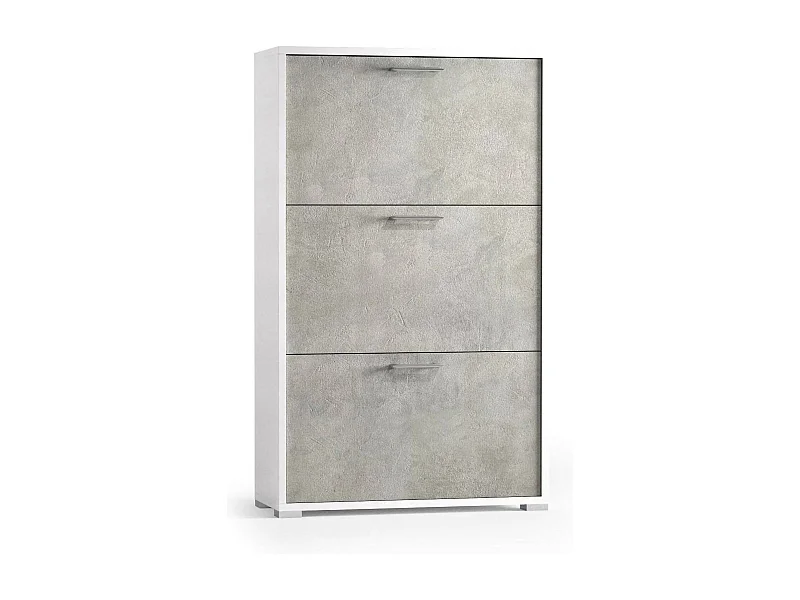 Peonia Schoenenrek, Multifunctioneel entreemeubel met 3 vouwdeuren, Schoenenkast met dubbele diepte, 100% Made in Italy, 67x28h112 cm, Wit en Cement