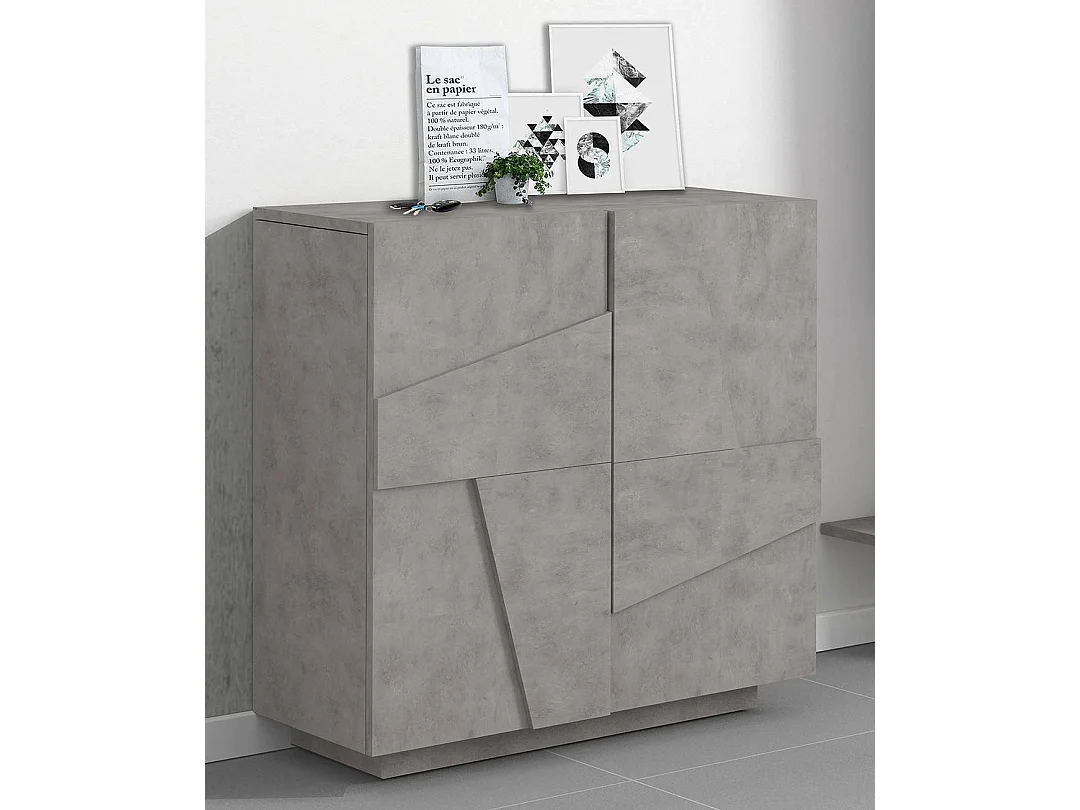 Sapateira Joel, Armário multiuso com 2 portas, Sapateira de entrada, 100% Fabricado na Itália, 81x38h86 cm, Cimento com detalhe