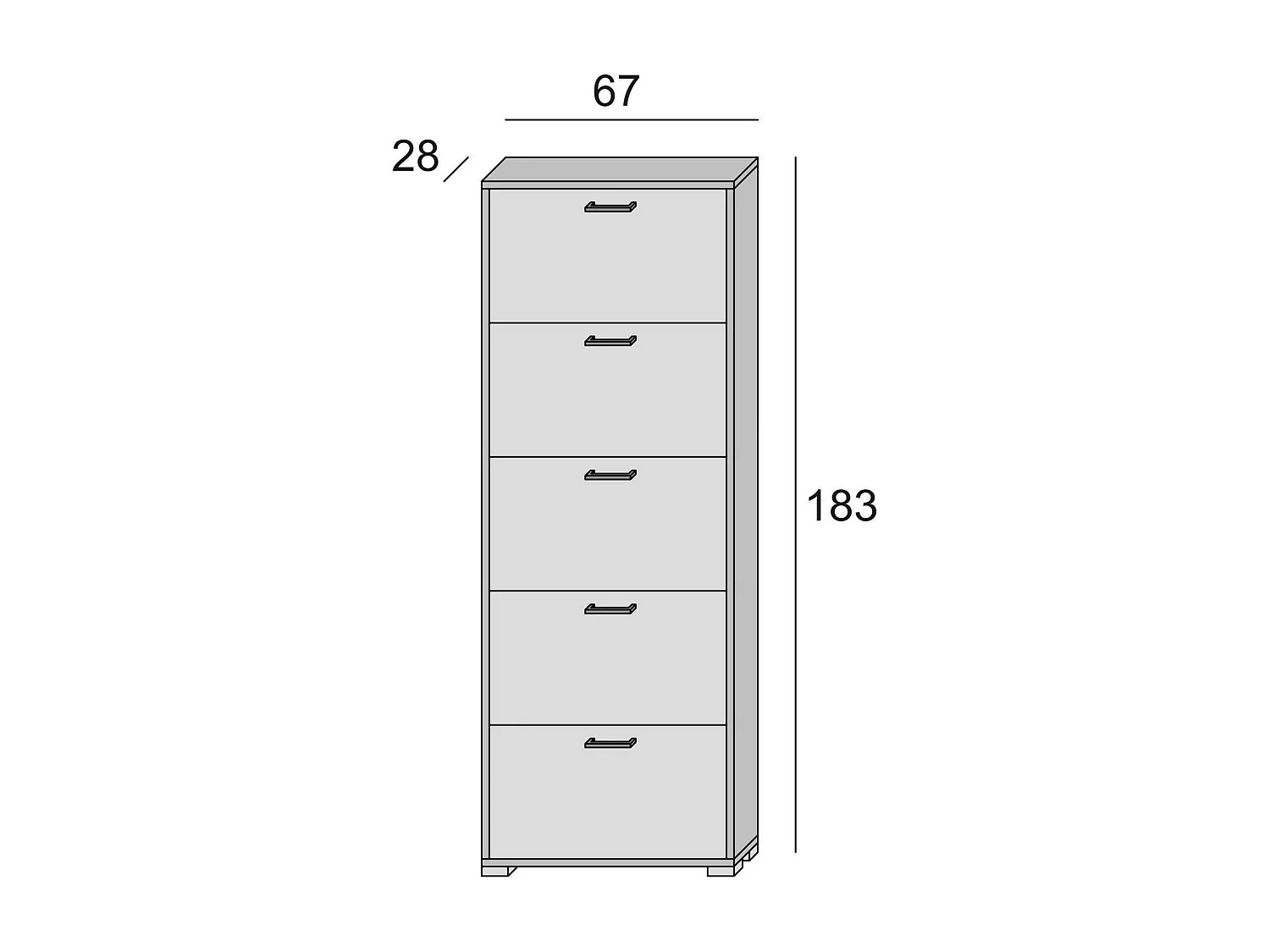 Dmora Schoenenkast Surfinia 28x67x183h cm Beton Grijs 30 Paar 10 Vakken, Schoenenrek 5 Deuren Made in Italy