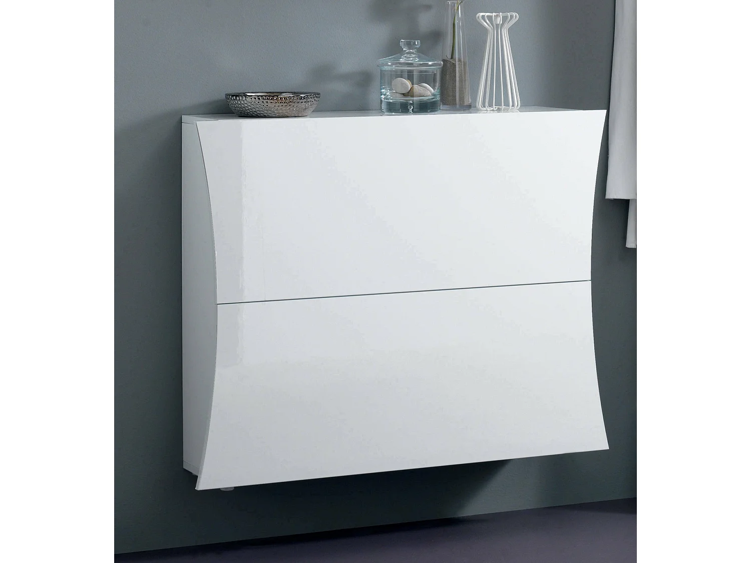 Schuhregal Federico, Mehrzweckschrank mit 2 Türen, Schuhregal für den Eingangsbereich, 100 % Made in Italy, 101 x 27 x 82 cm, glänzend weiÃŸ,