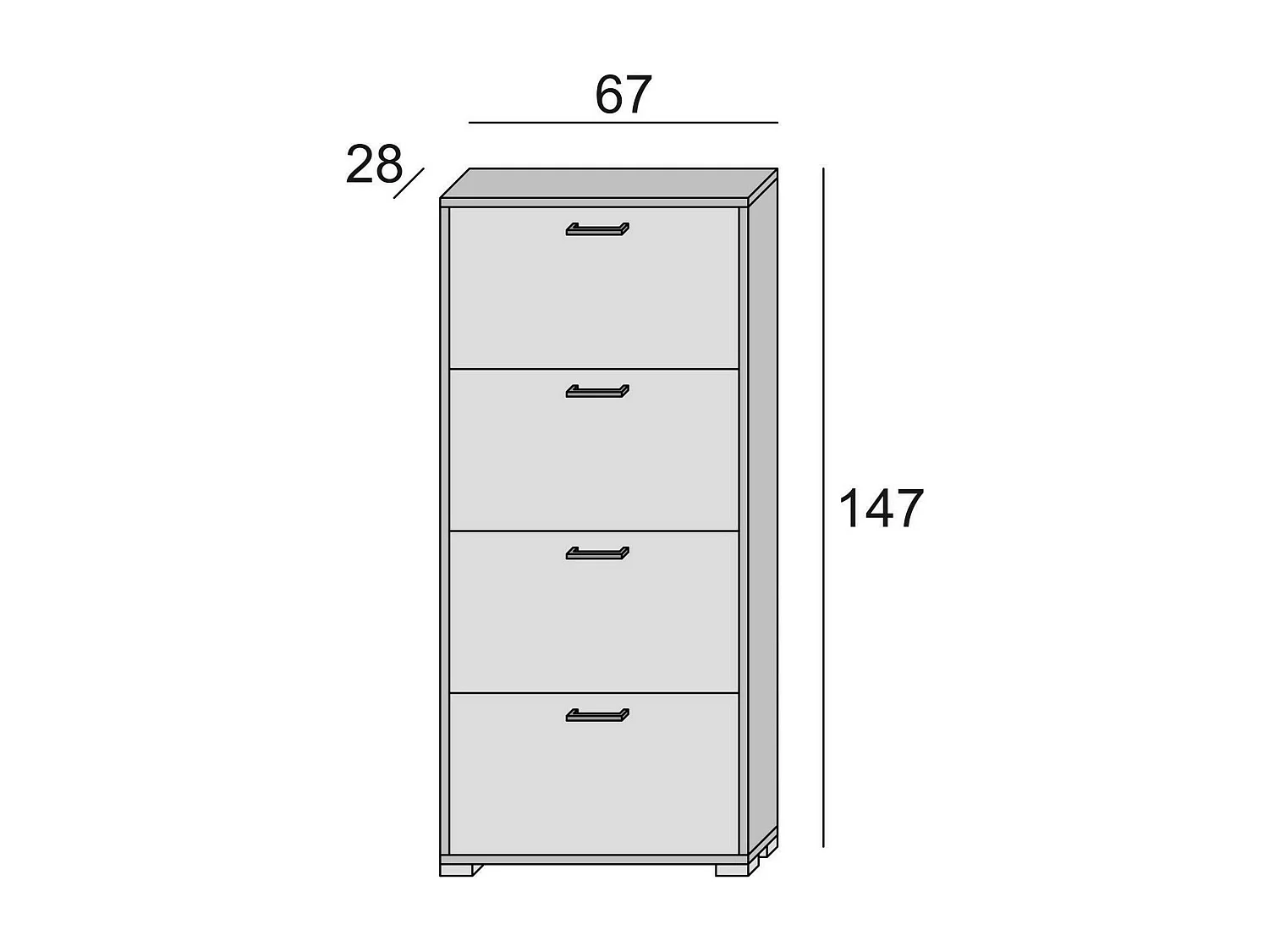 Scarpiera Rosa, Mobile multiuso da ingresso con 4 ante a ribalta, Armadietto portascarpe a doppia profondit, 100% Made in Italy, 67x28h147 cm, Bianco e Cemento