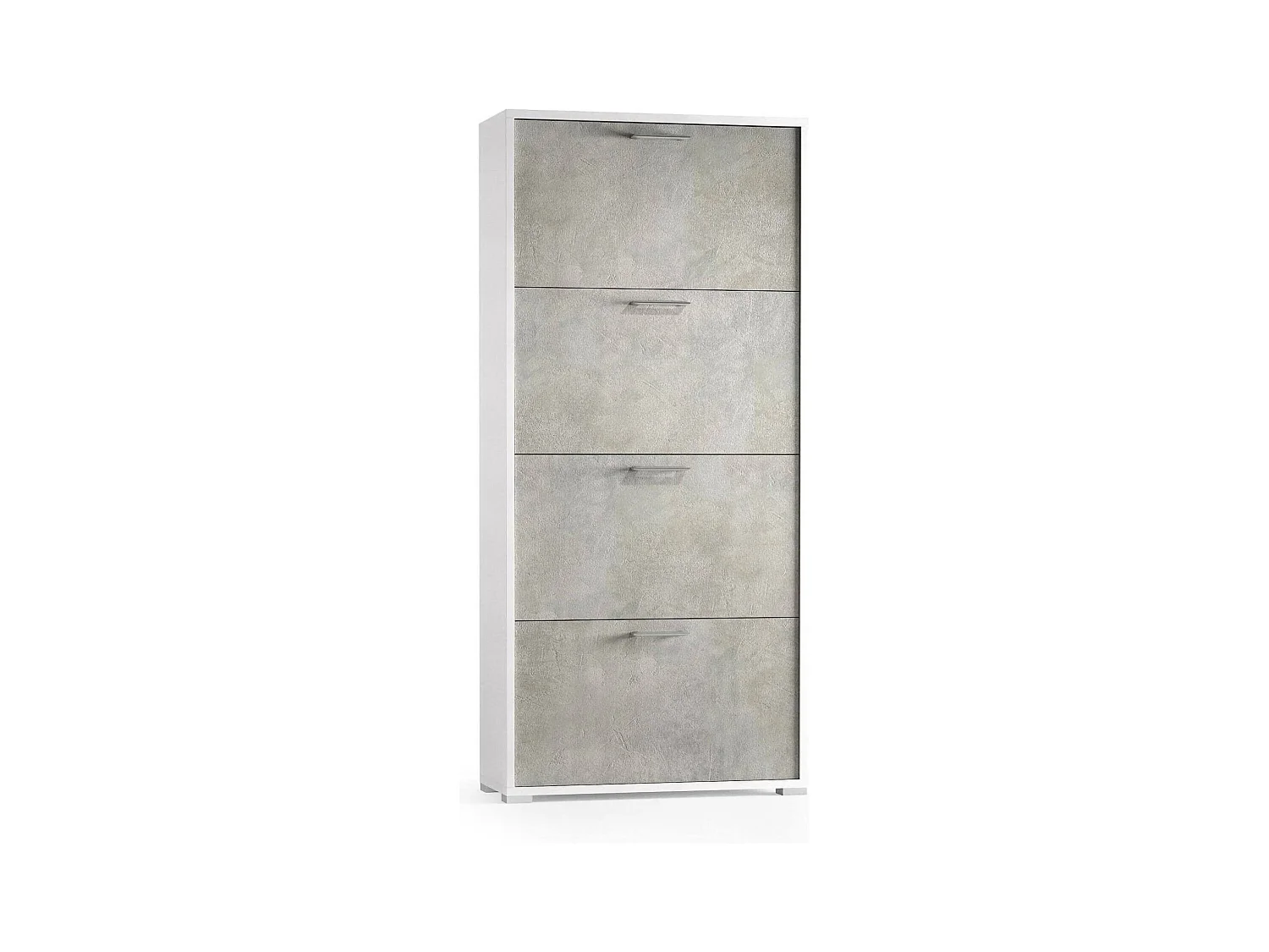 Scarpiera Rosa, Mobile multiuso da ingresso con 4 ante a ribalta, Armadietto portascarpe a doppia profondità, 100% Made in Italy, 67x28h147 cm, Bianco e Cemento