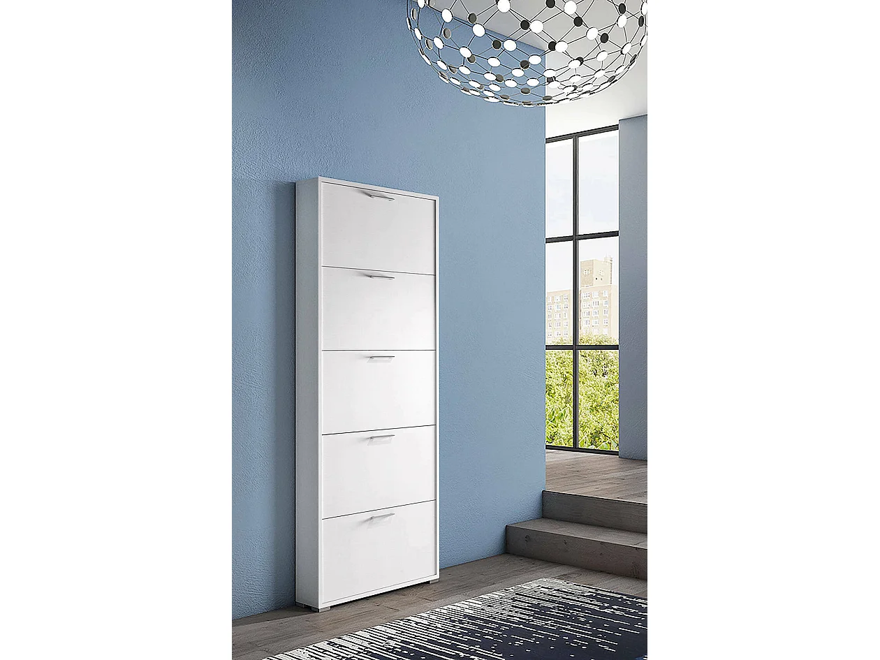 Étagère à chaussures Margherita, Meuble d'entrée polyvalent avec 5 portes pliantes, Meuble à chaussures moderne, 100% Made in Italy, 67x18h184 cm, Blanc