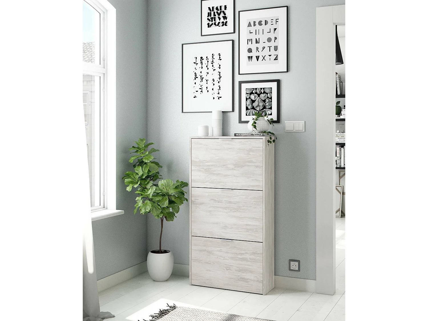 Escondido Schuhregal, Schuhschrank mit 3 Falttüren, Schrank mit doppelter Kapazität für bis zu 18 Paar Schuhe, 70 x 17 x 180 cm, WeiÃŸ