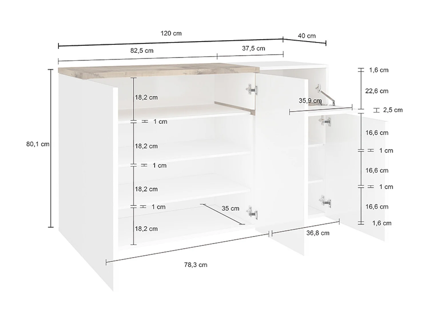 Sapateira Steve, Armário multiuso com 3 portas e 1 porta dobrável, Sapateira de entrada, 100% Fabricado na Itália, 120x40h80 cm, Branco brilhante e bordo