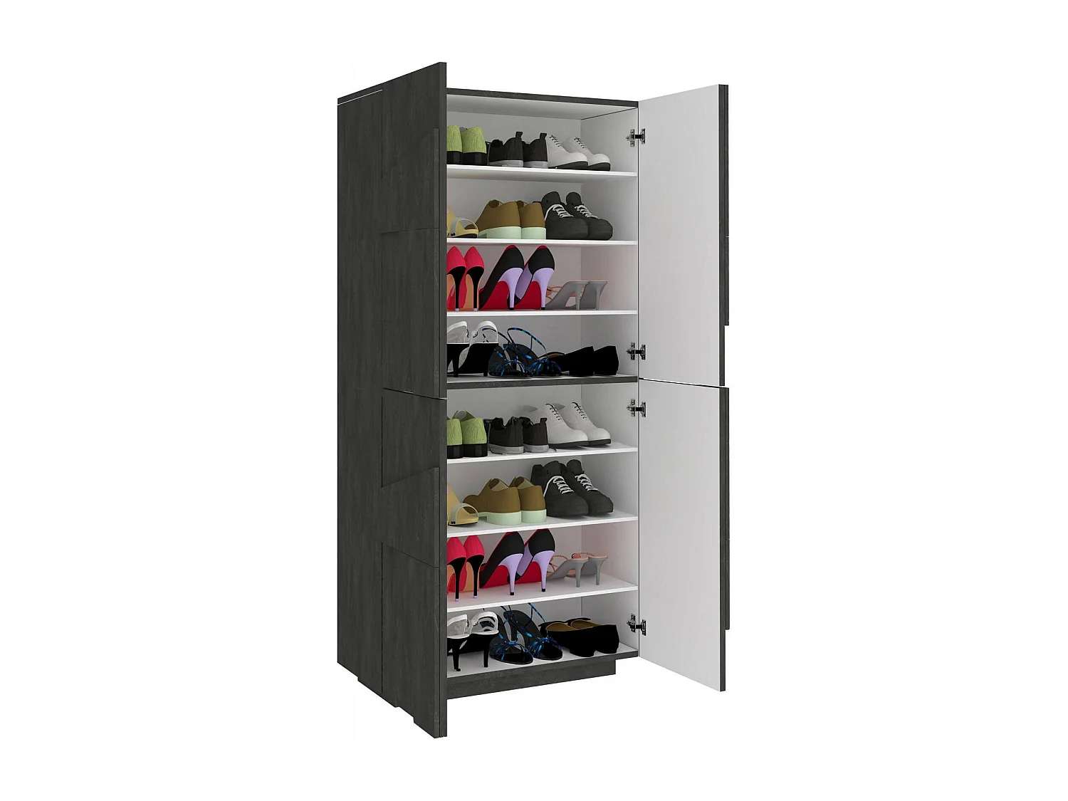 Étagère à chaussures Orfeo, Armoire polyvalente avec 4 portes battantes, Étagère à chaussures d'entrée, 100% Made in Italy, 81x38h167 cm, Ardoise