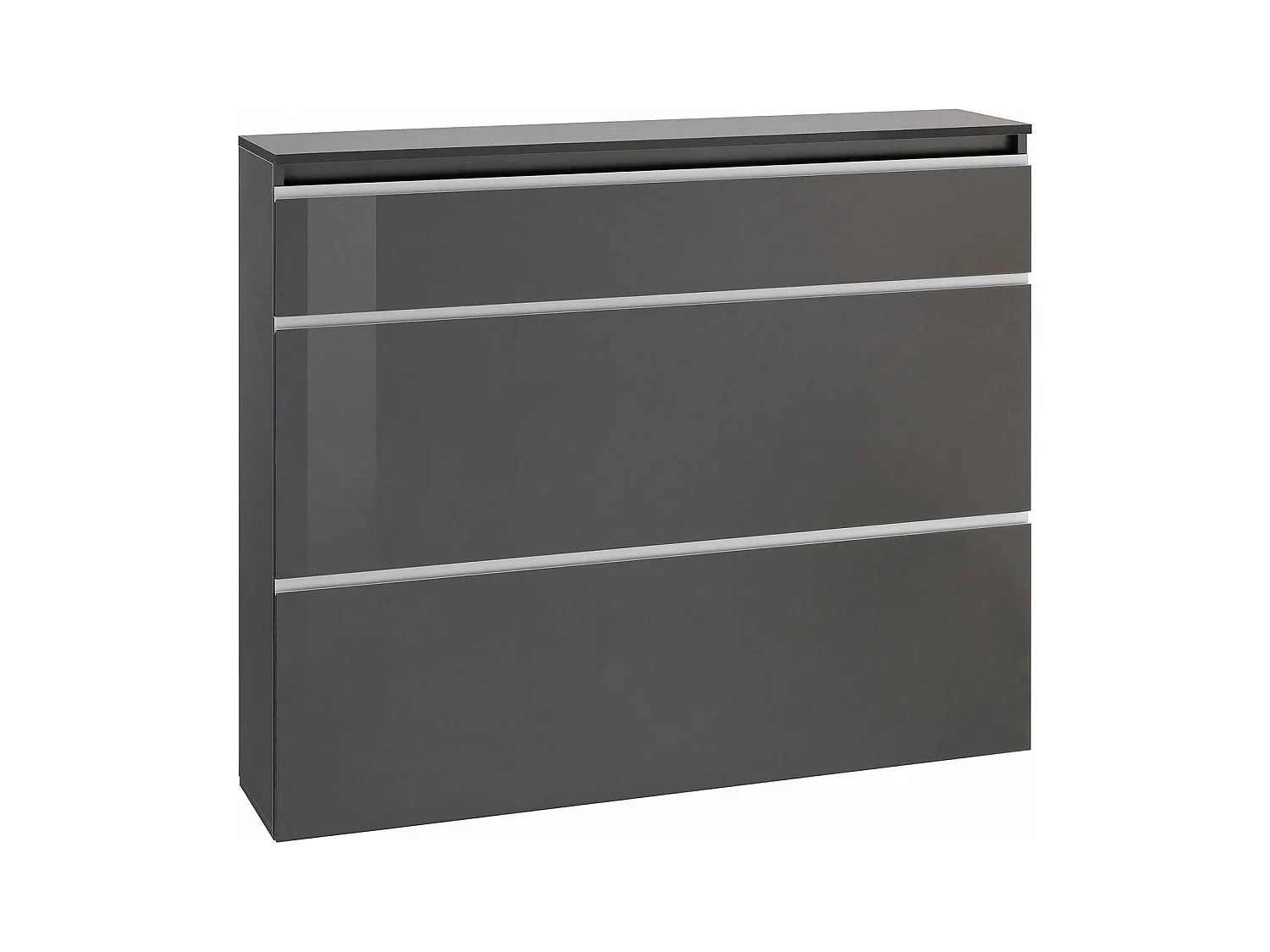 Zapatero Piero, Mueble multiusos con 2 puertas y 1 puerta abatible, Zapatero de entrada, 100% Made in Italy, 120x27h108 cm, Antracita Brillo