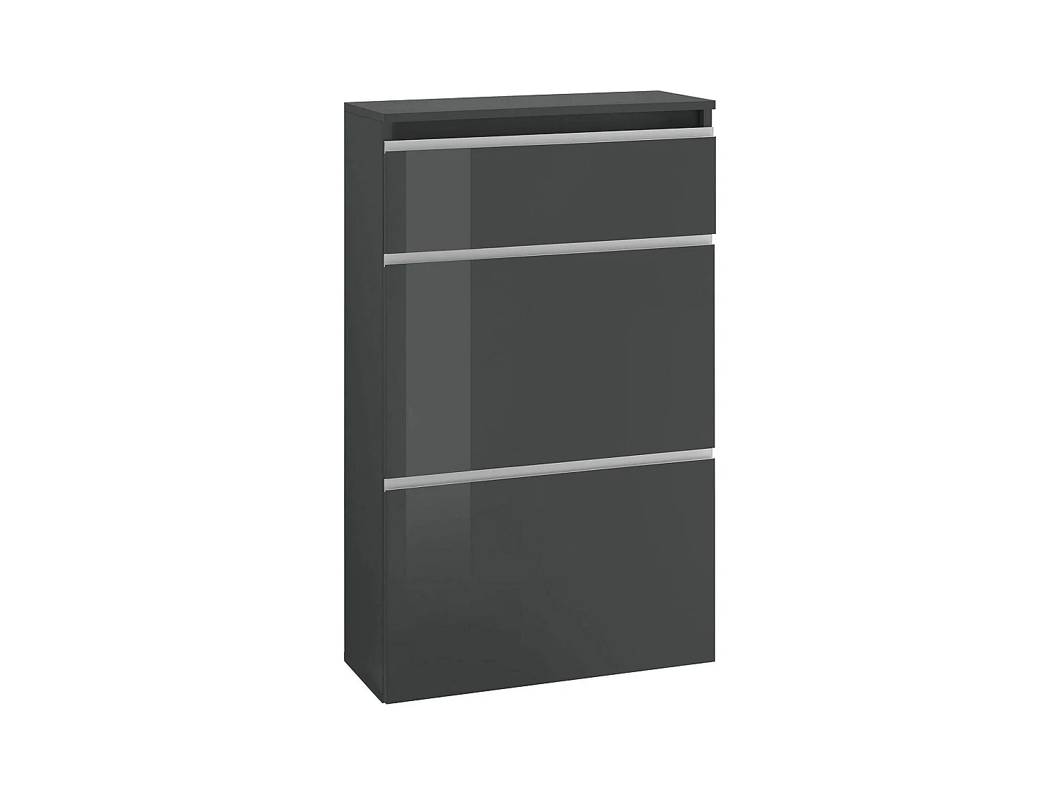 Schuhregal Paco, Mehrzweckschrank mit 2 Türen und 1 Klapptür, Schuhregal für den Eingangsbereich, 100 % Made in Italy, 60 x 27 x 108 cm, glänzendes Anthrazit,