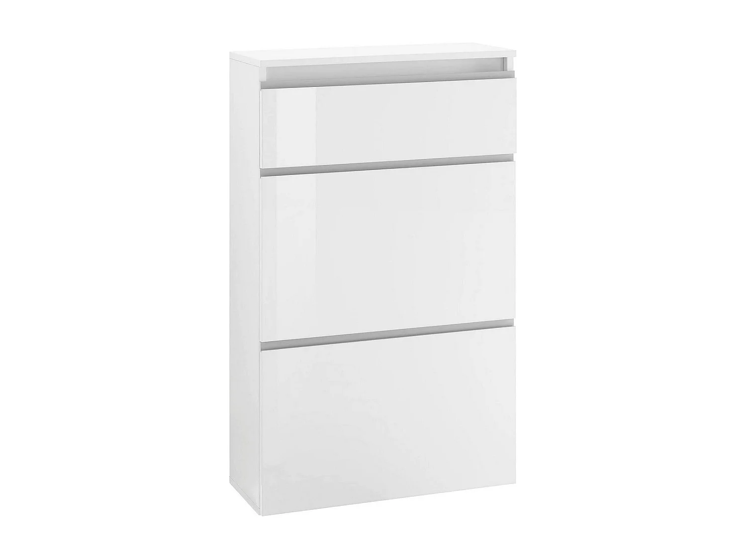 Schuhregal Paco, Mehrzweckschrank mit 2 Türen und 1 Falttür, Schuhregal für den Eingangsbereich, 100 % Made in Italy, 60 x 27 x 108 cm, glänzend weiÃŸ,