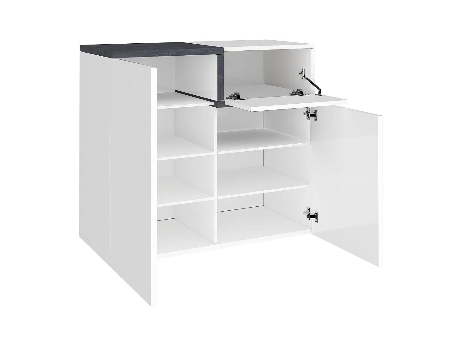 Zapatero Ryan, Mueble multiusos con 2 puertas y 1 puerta abatible, Zapatero de entrada, 100% Made in Italy, 80x40h80 cm, Blanco brillo y pizarra