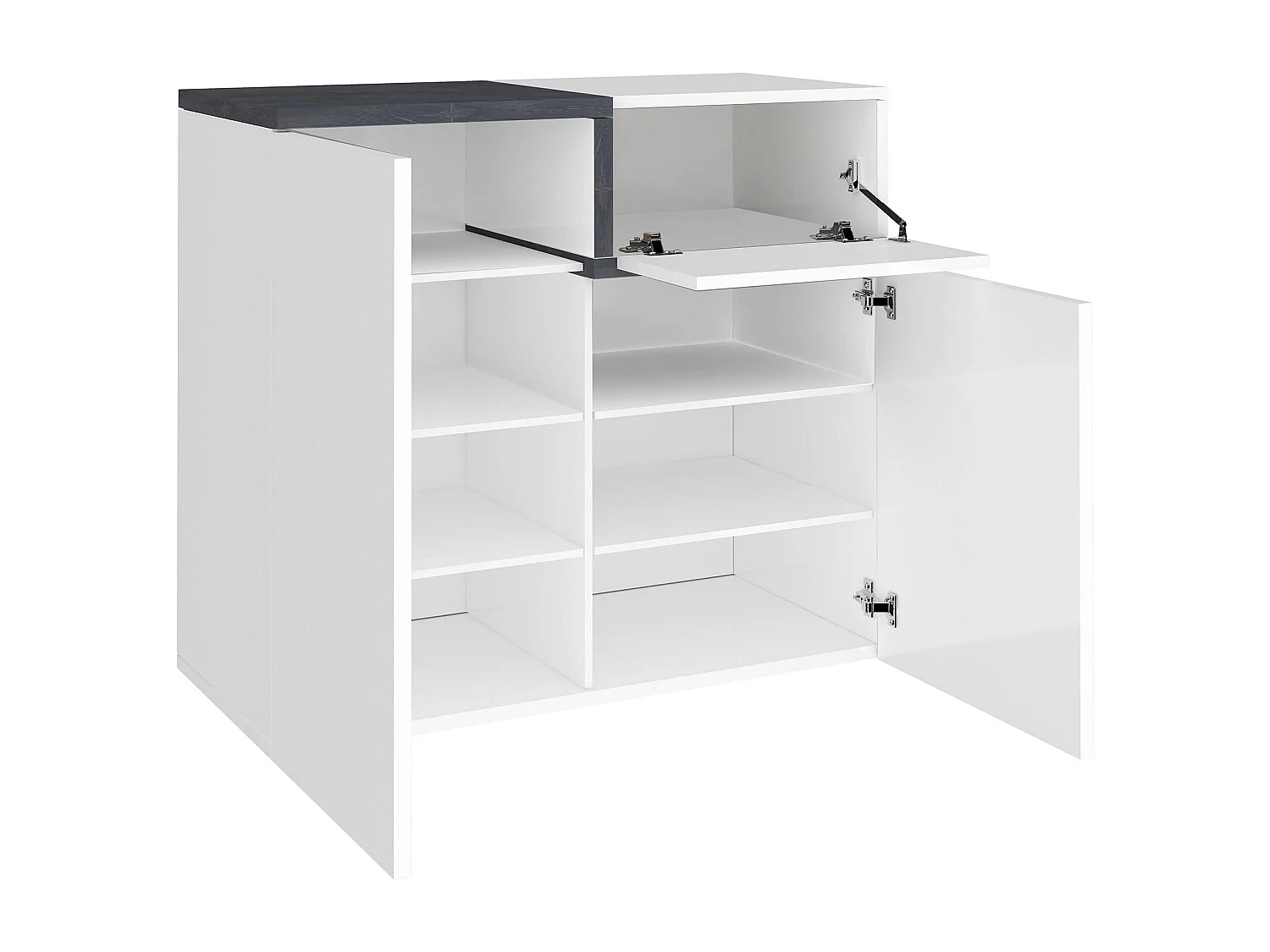 Zapatero Ryan, Mueble multiusos con 2 puertas y 1 puerta abatible, Zapatero de entrada, 100% Made in Italy, 80x40h80 cm, Blanco brillo y pizarra