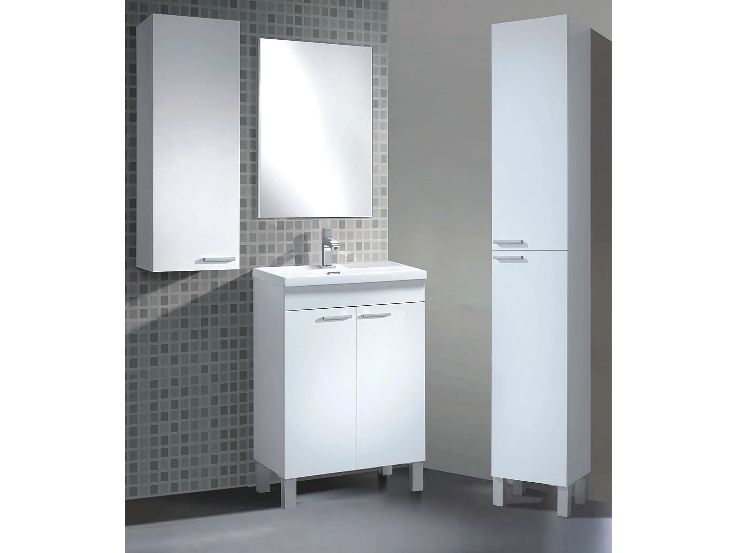 Colonne de salle de bain Hollywood, Armoire colonne de salle de bain avec 2 portes, Armoire suspendue avec 2 étagères, 30x25h182 cm, Blanc brillant