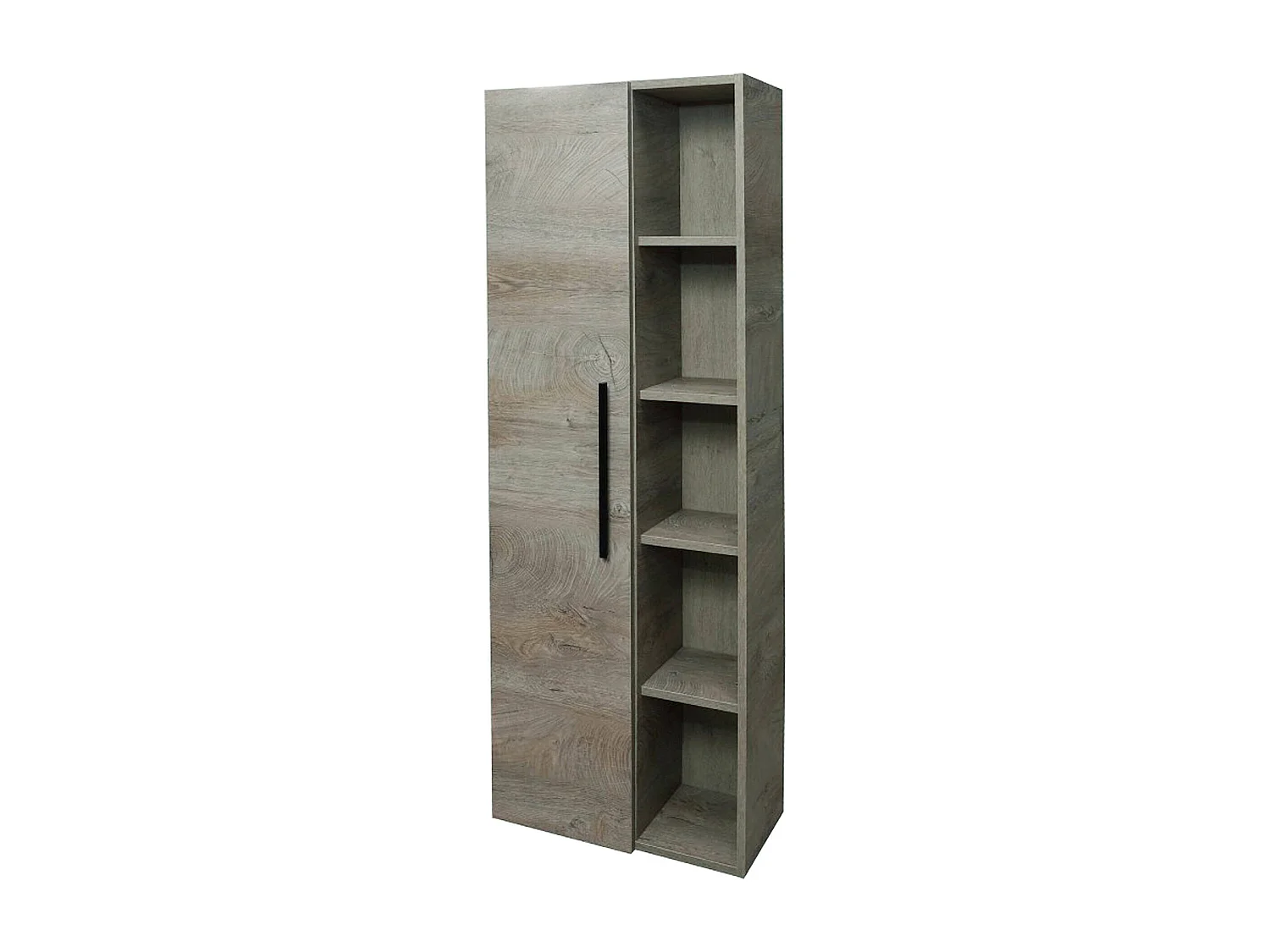 LosAngeles Badezimmersäule, 1-türiger Badezimmersäulenschrank, Hängewandschrank mit 5 Regalen, 51x25h135 cm, Eiche