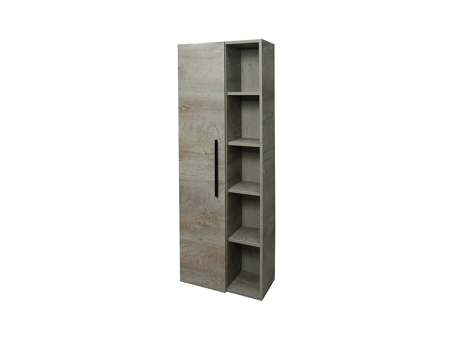 Colonne de salle de bain LosAngeles, meuble colonne de salle de bain 1 porte, meuble mural suspendu avec 5 étagères, 51x25h135 cm, chêne