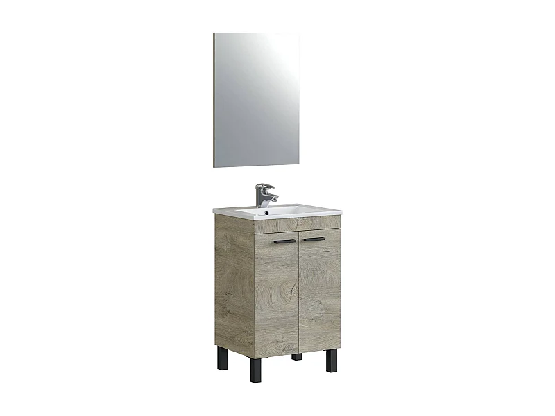 Móvel lavatório Naperville, Móvel de casa de banho, guarda-roupa 2 portas com espelho, lavatório não incluído, 50x40h80 cm, Carvalho