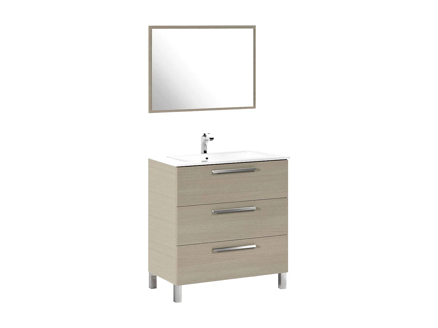 Palmdale Waschtischunterschrank, Badezimmerschrank, Schrank mit 3 Schubladen und Spiegel, Waschbecken nicht im Lieferumfang enthalten, 80x45h86 cm, Eiche