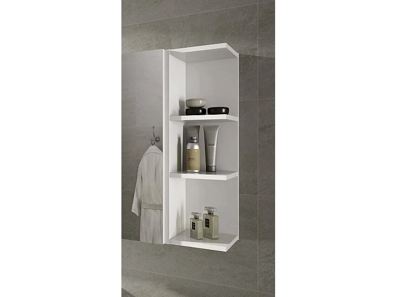 Tacoma Badezimmer-Wandschrank, Hängesäulenschrank für Badezimmer, Eckschrank mit 3 offenen Regalen, 20x20h65 cm, Weiß