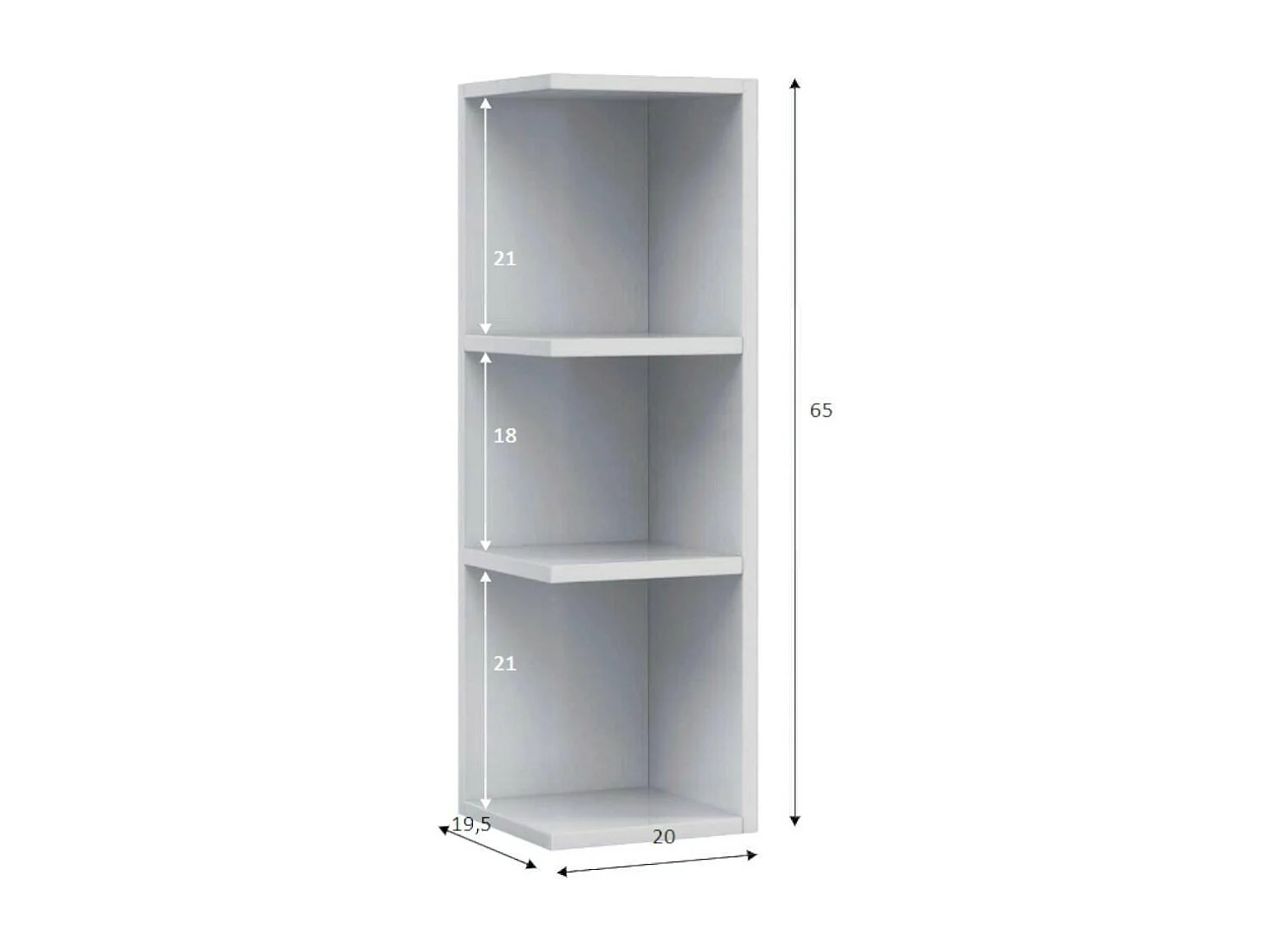 Armoire murale de salle de bain Tacoma, Armoire colonne suspendue pour salle de bain, Armoire d'angle avec 3 étagères ouvertes, 20x20h65 cm, Blanc