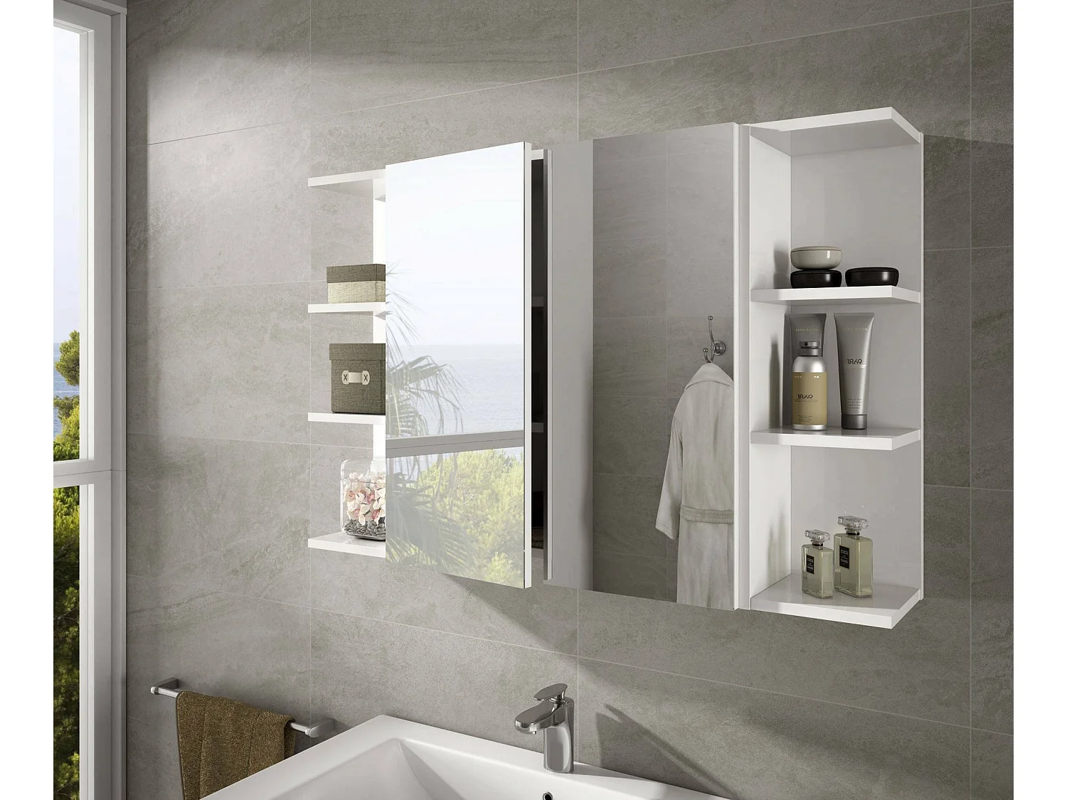 Dmora Mobile Pensile 19.5x65h cm Bianco 3 Vani 3 Ripiani, Installazione Sospesa