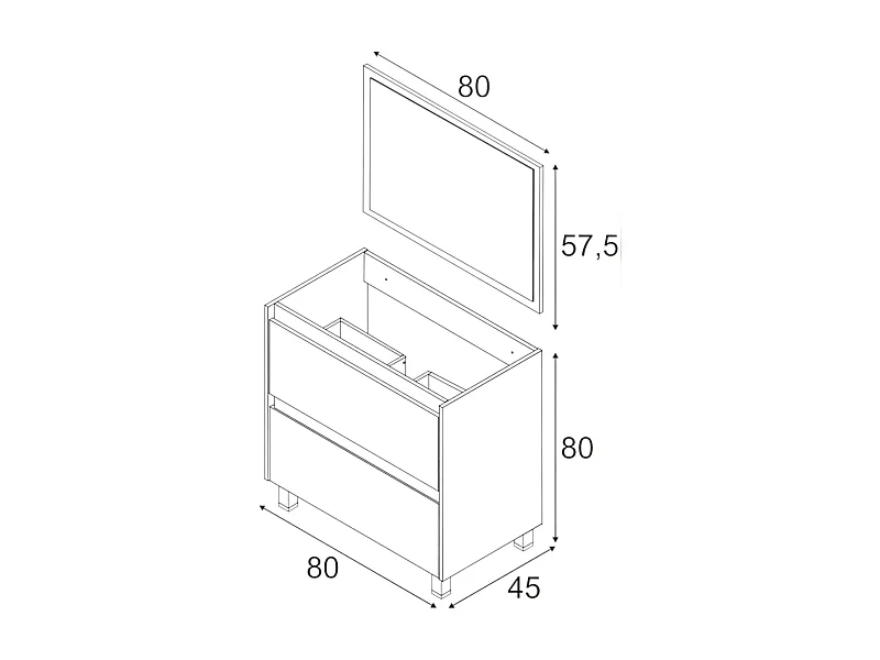 Dmora Onderkast Modesto 80x80x45h cm Bruin Eiken Met Spiegel 2 Laden, Soft Close