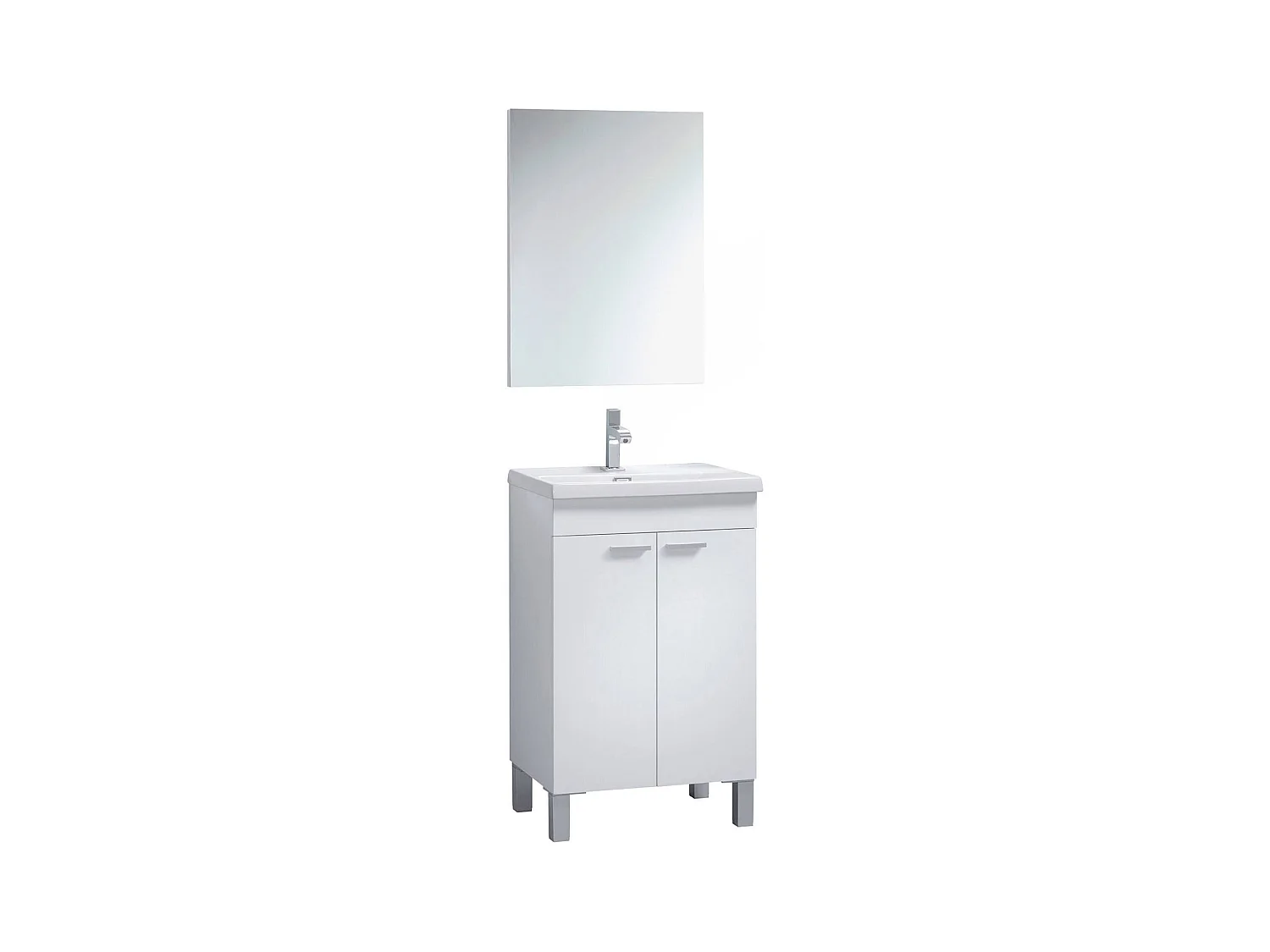 Meuble sous-vasque Naperville, Meuble de salle de bain, armoire 2 portes avec miroir, lavabo non inclus, 50x40h80 cm, Blanc