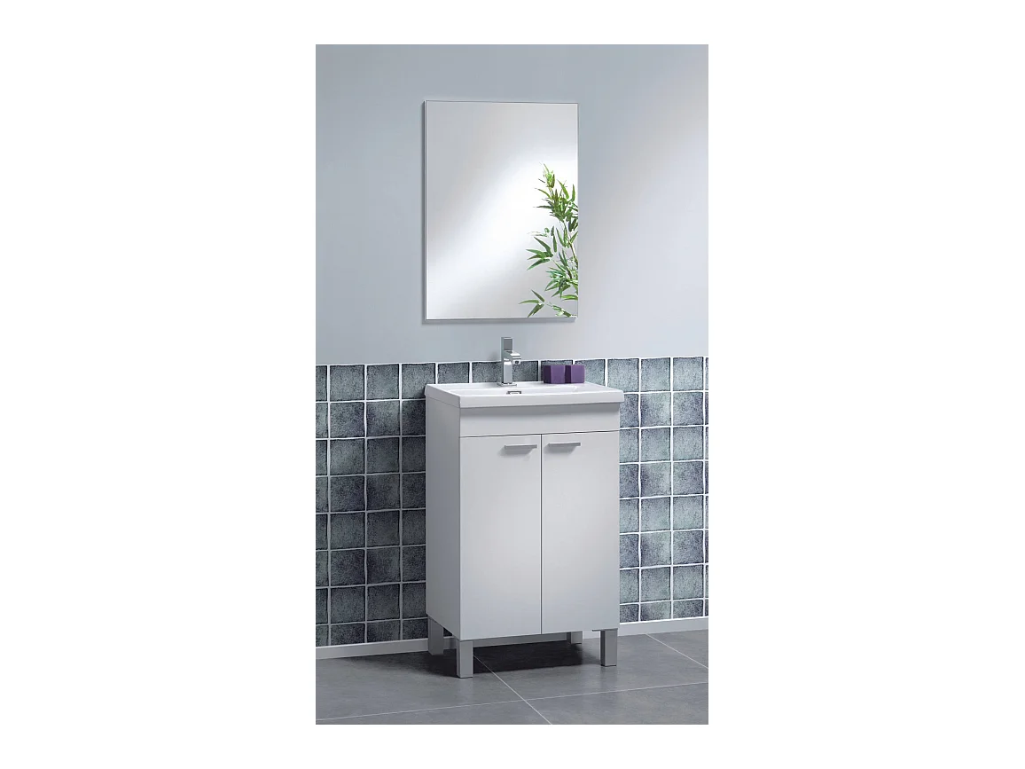 Meuble sous-vasque Naperville, Meuble de salle de bain, armoire 2 portes avec miroir, lavabo non inclus, 50x40h80 cm, Blanc