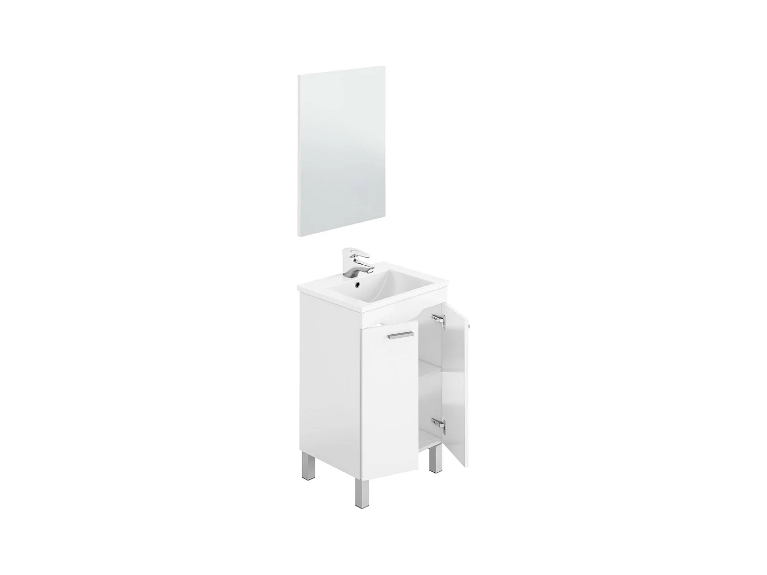 Meuble sous-vasque Naperville, Meuble de salle de bain, armoire 2 portes avec miroir, lavabo non inclus, 50x40h80 cm, Blanc