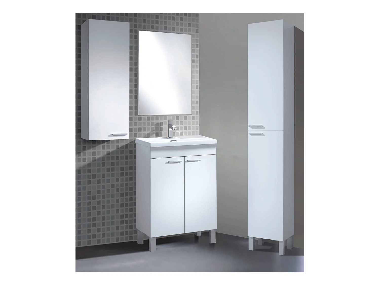 Meuble sous-vasque Naperville, Meuble de salle de bain, armoire 2 portes avec miroir, lavabo non inclus, 50x40h80 cm, Blanc