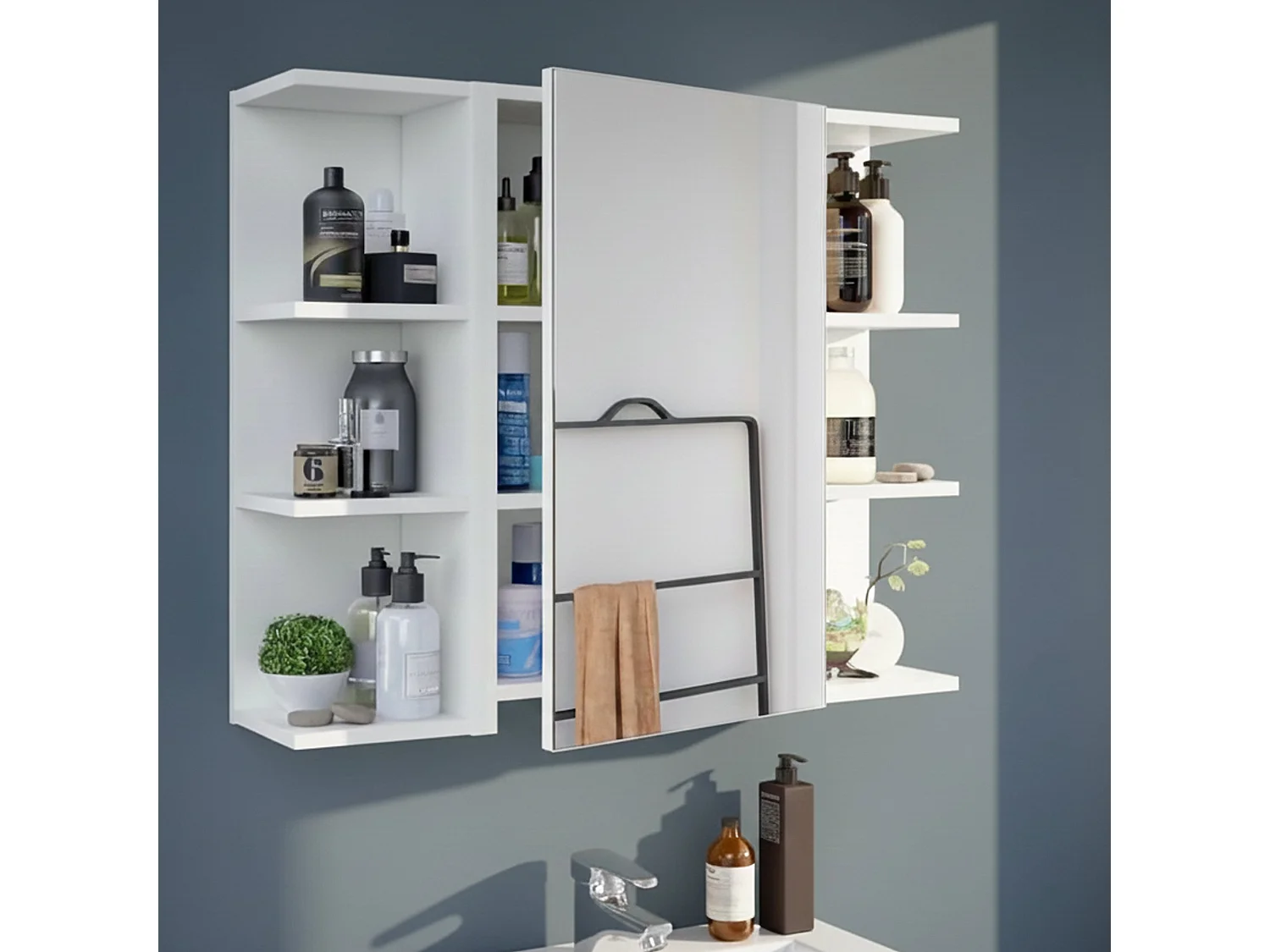 Armoire murale de salle de bain Lafayette, Armoire colonne pour salle de bain, Armoire suspendue, Blanc brillant, 40x21h65 - 1 porte cm