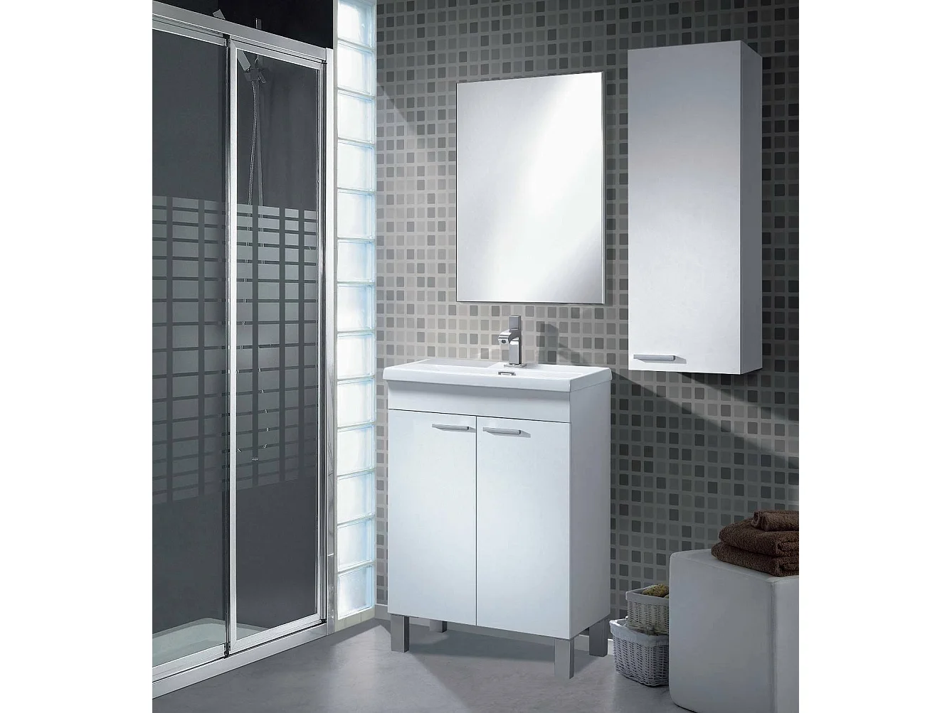 Dmora Hangkast Torrance 25x85h cm Glanzend Wit met Verstelbare Plank, Een Deur