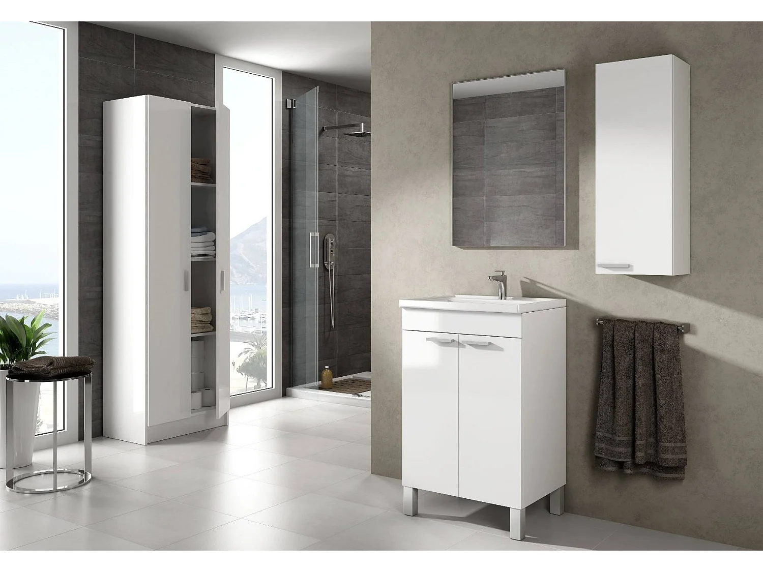 Dmora Hangkast Torrance 25x85h cm Glanzend Wit met Verstelbare Plank, Een Deur