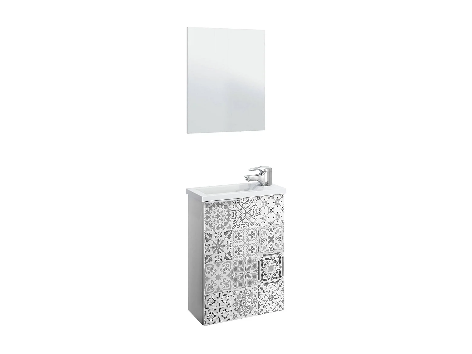Dmorra Wastafelkast Peoria 58x40x22h cm Wit Glanzend, Inclusief Spiegel, Scharnierdeur, Één Deur