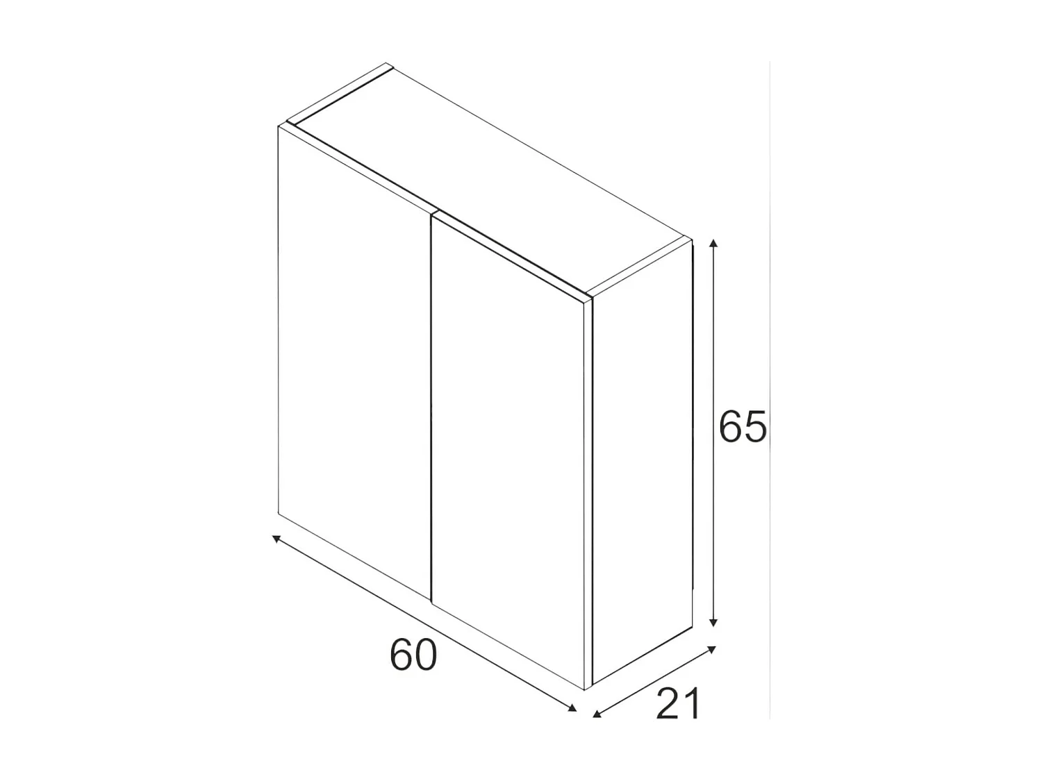 Dmora Mobile Pensile 21x65h cm Bianco Bianco Lucido Specchio Incluso Apertura Battente, 2 Ante