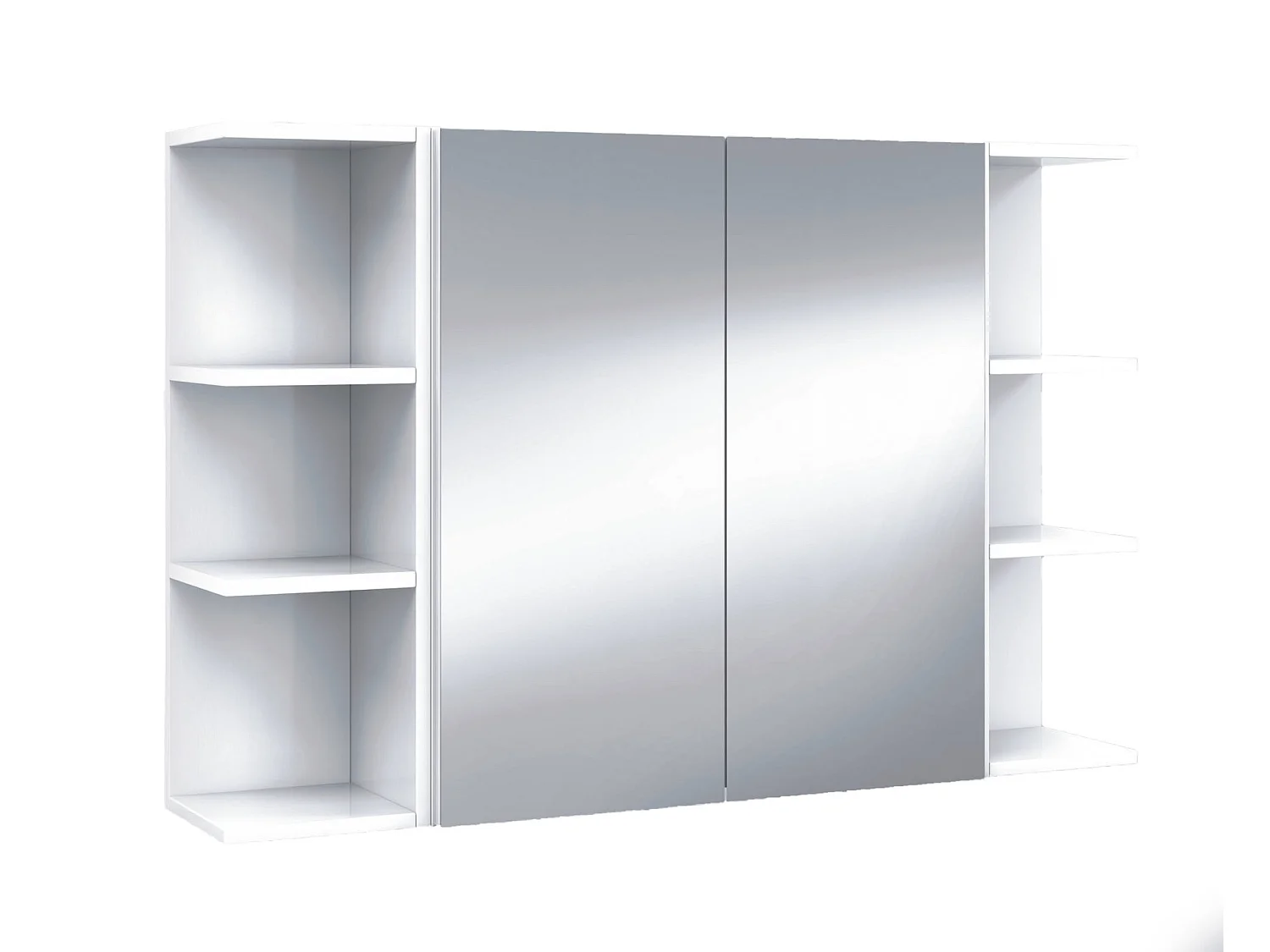 Dmora Mobile Pensile 21x65h cm Bianco Bianco Lucido Specchio Incluso Apertura Battente, 2 Ante