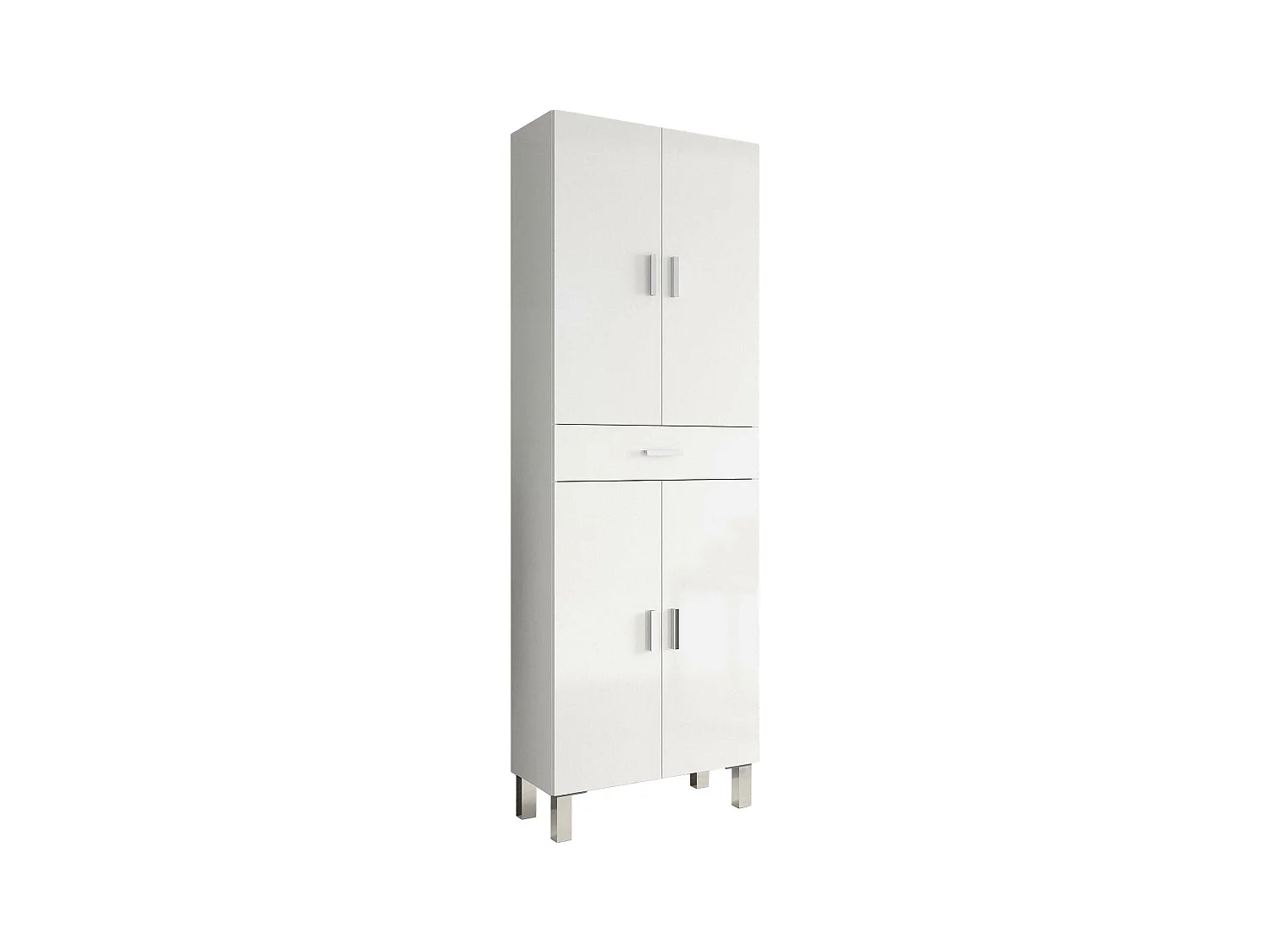 Armoire polyvalente Oxnard, Meuble de salle de bain ou buanderie avec 4 portes et 1 tiroir, Armoire à chaussures polyvalente, 60x29h182 cm, Blanc brillant