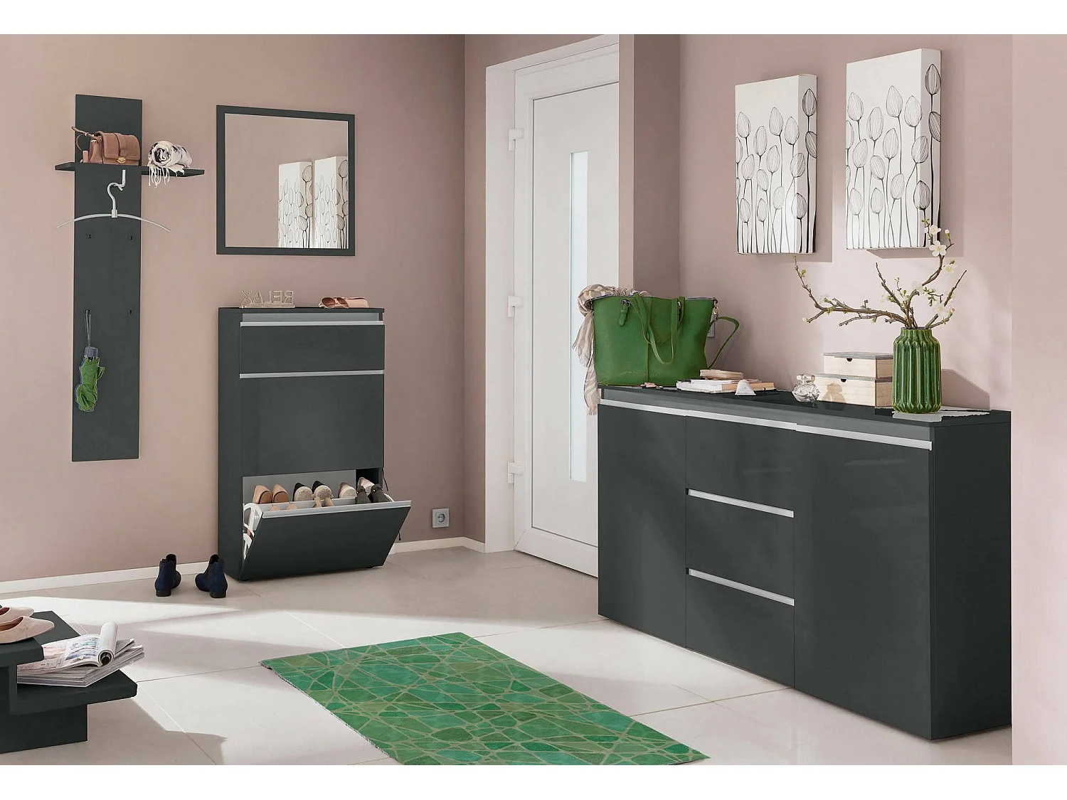 Spiegel Rino, Badezimmerspiegel, 100 % Made in Italy, 60 x 2 x 60 cm, glänzendes Anthrazit