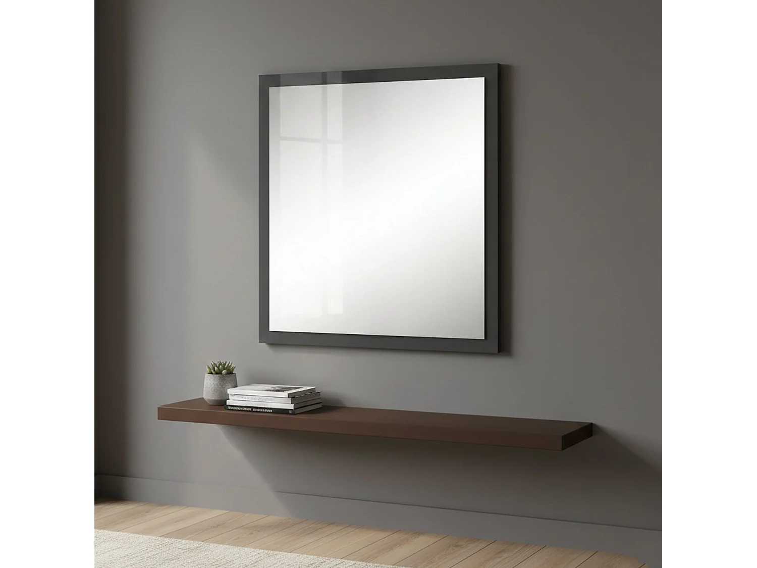 Miroir Rino, Miroir de salle de bain, 100% Made in Italy, 60x2h60 cm, Anthracite Brillant