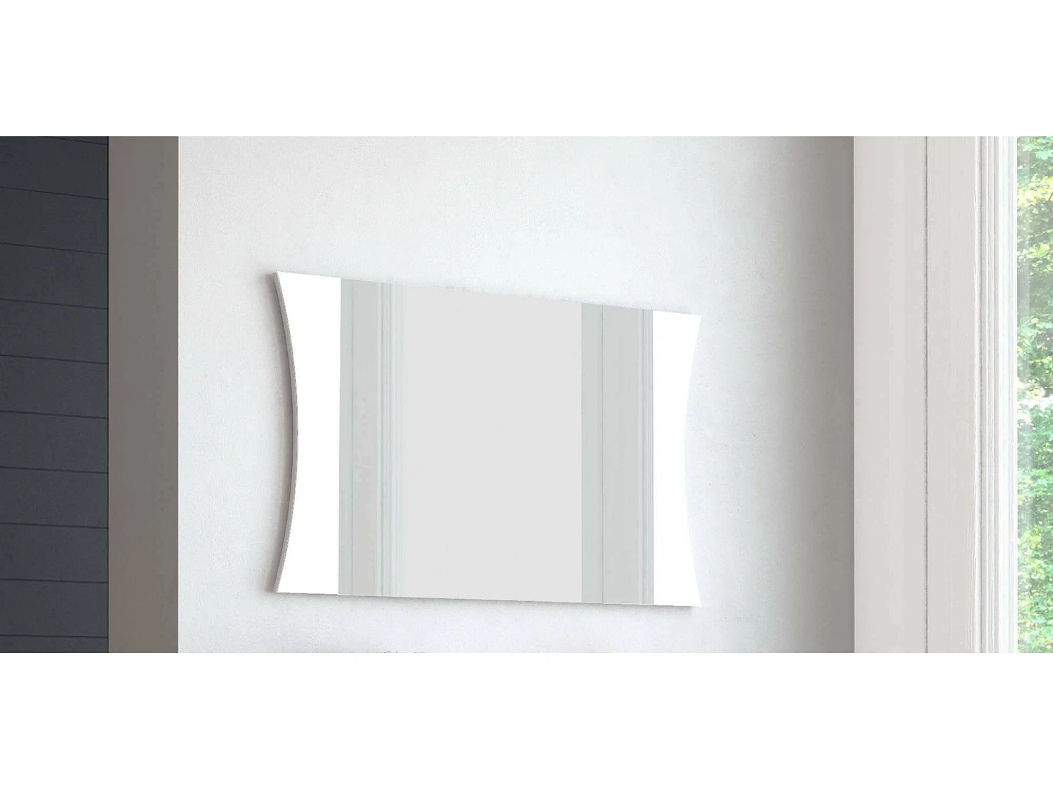 Miroir Diego, Miroir de salle de bain, 100% Made in Italy, 110x2h60 cm, Blanc brillant