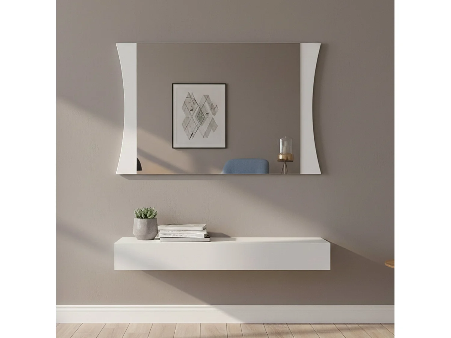 Miroir Diego, Miroir de salle de bain, 100% Made in Italy, 110x2h60 cm, Blanc brillant