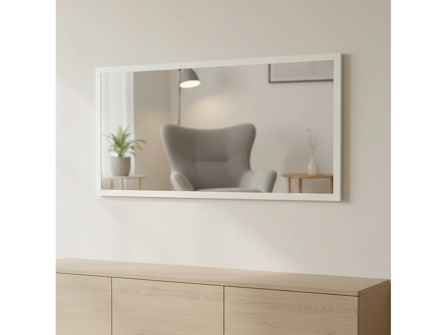 Miroir Romeo, Miroir de salle de bain, 100% Made in Italy, 120x2h60 cm, Blanc brillant