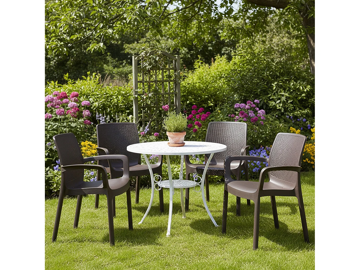 Lot de 4 chaises d'extérieur Viterbo, Sièges de jardin, Chaise de table à manger, Fauteuil d'extérieur effet rotin, 100% Made in Italy, 54x60h82 cm, Anthracite