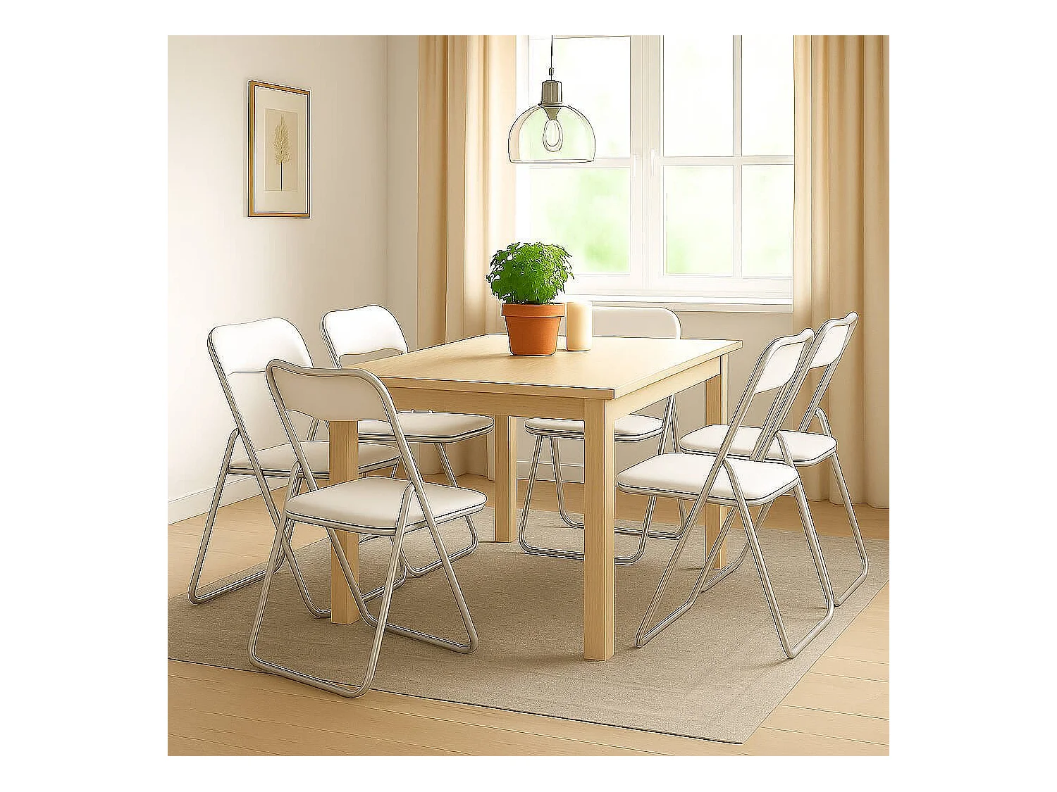 Lot de 6 chaises pliantes Marbella, Fauteuil gain de place, Chaise invité, Siège de réunion en simili cuir, 43x47h80 cm, Blanc