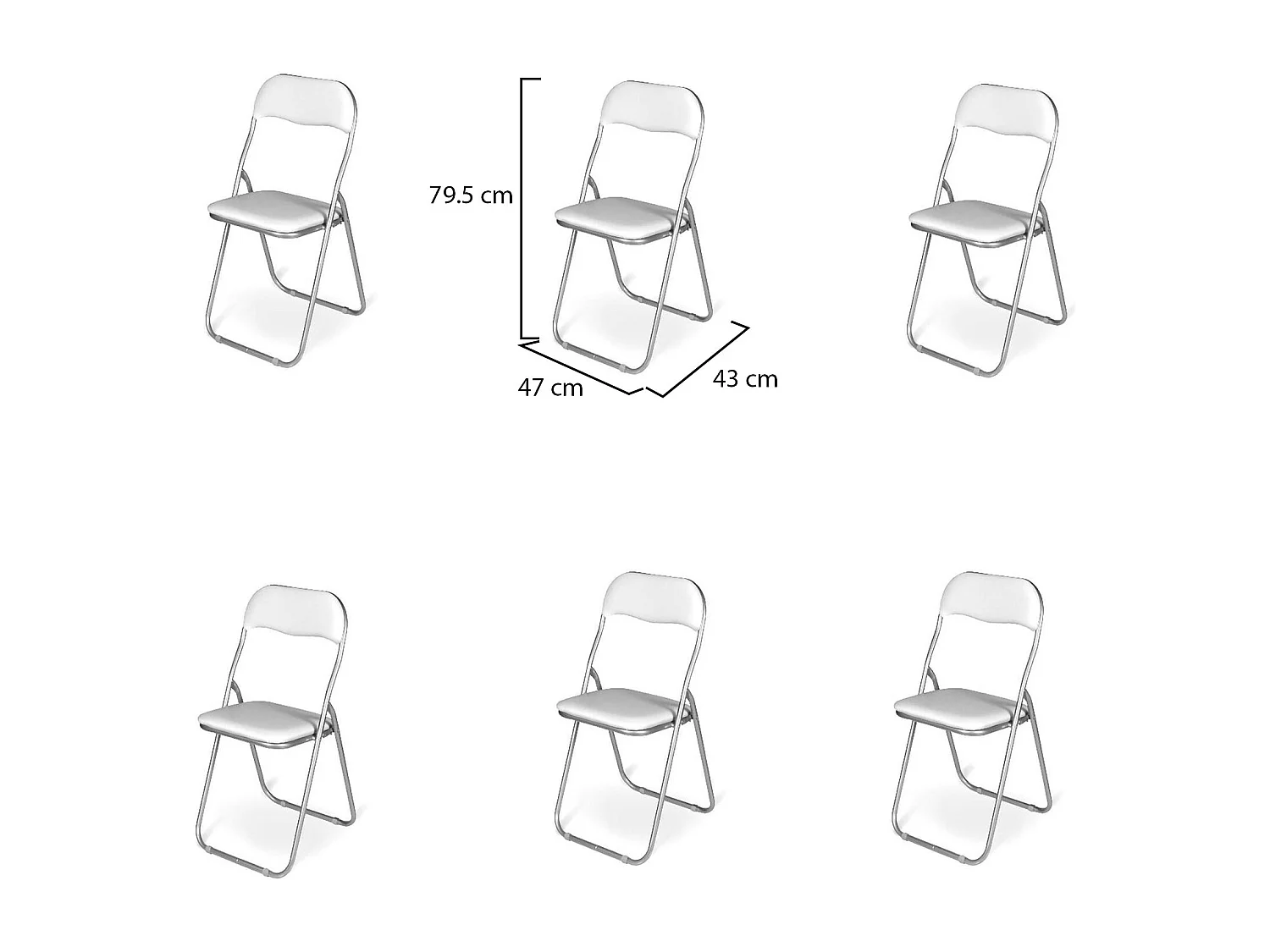 Lot de 6 chaises pliantes Marbella, Fauteuil gain de place, Chaise invité, Siège de réunion en simili cuir, 43x47h80 cm, Blanc