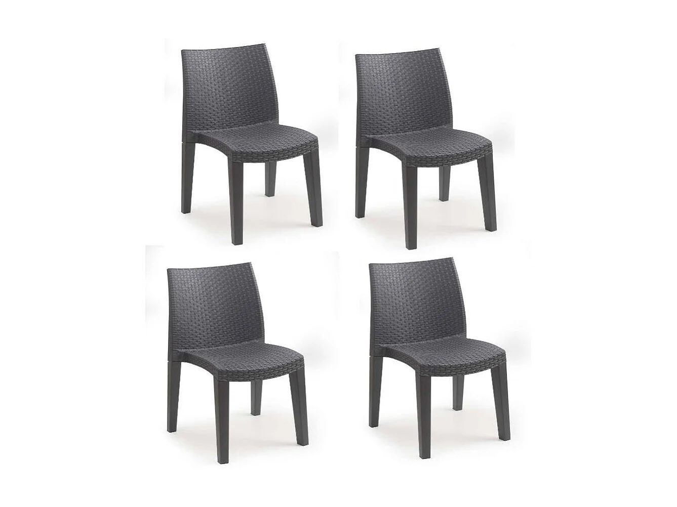 Lot de 4 chaises d'extérieur Ravenna, sièges de jardin, chaise de table à manger, fauteuil d'extérieur effet rotin, 100% Made in Italy, 55x48h86 cm, Anthracite